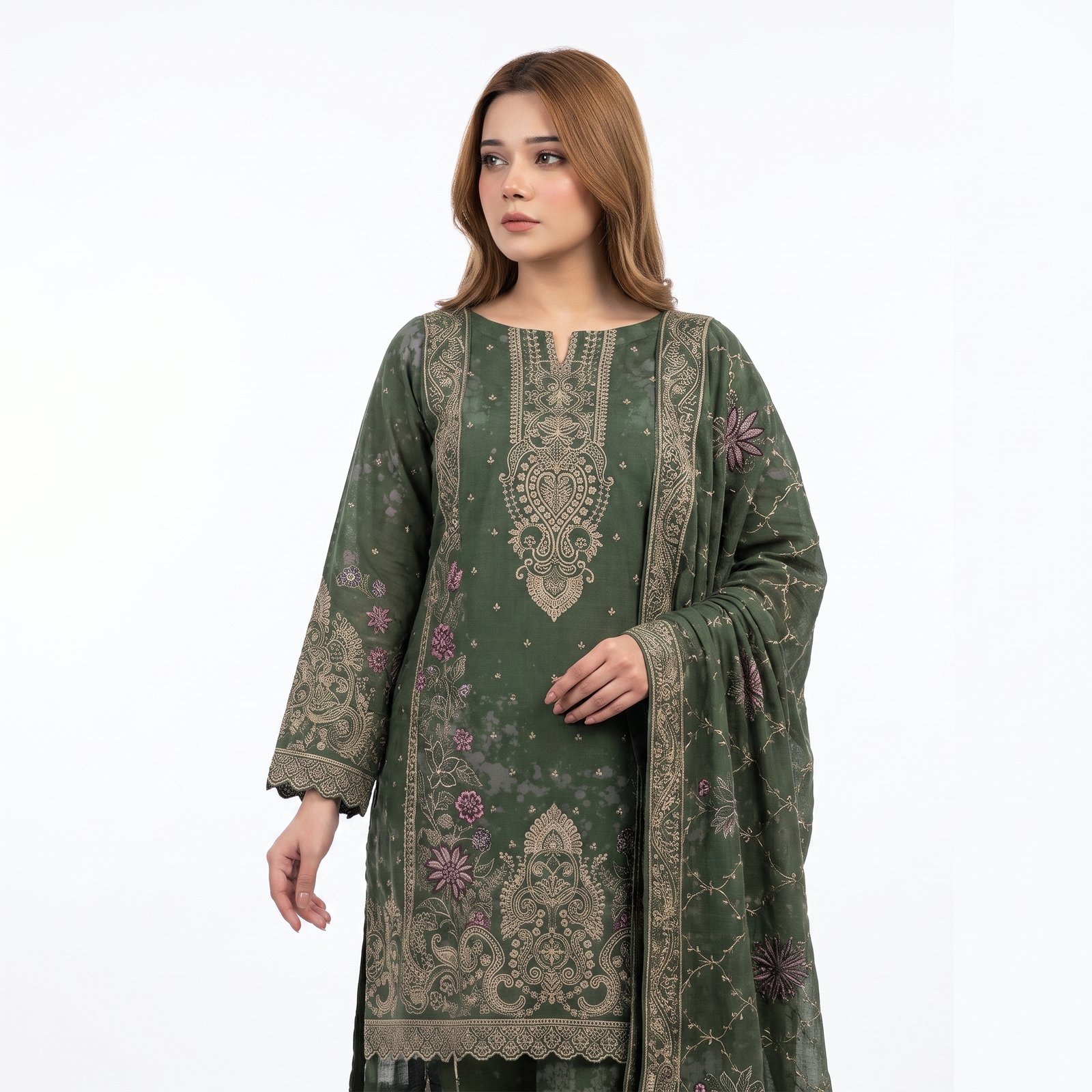 model wearing dark green tunic 202608220154